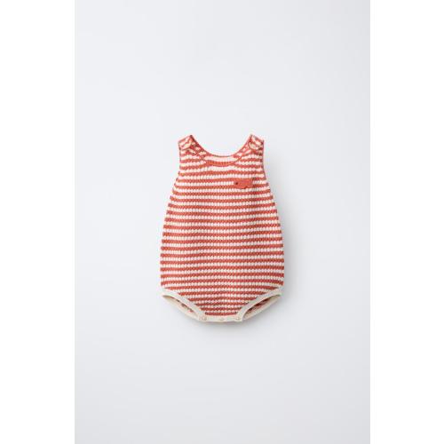 EMBROIDERED FISH STRIPED KNIT ROMPER - Ecru | ZARA United States