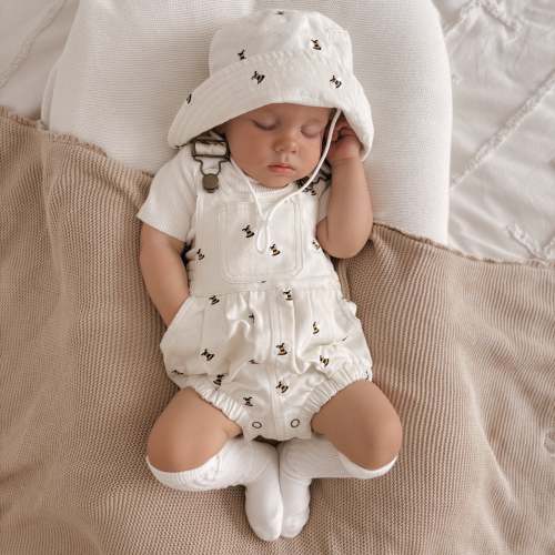 Denim Bee Overall Romper - Cream – Blossom and Pear