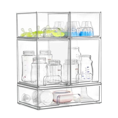 【Nursery Station】Vtopmart 5/8 Pack Stackable Nursery Bottle Station, Clear Plastic Organizer Bins for Beauty Supplies Vanity Bathroom Cabinet Pantry, Multi-Size Flexible Design, BPA-Free Safe, Multifunctional, Water Proof,dorm essentials,home decor - TikT