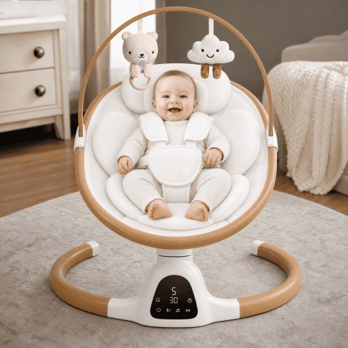 PRVAETU Baby Swing for Infants,5 Speeds,10 Lullabies,5-Point Harness,Electric Rocking Chair for Toddlers with Bluetooth,Remote Control,Touch Panel,White