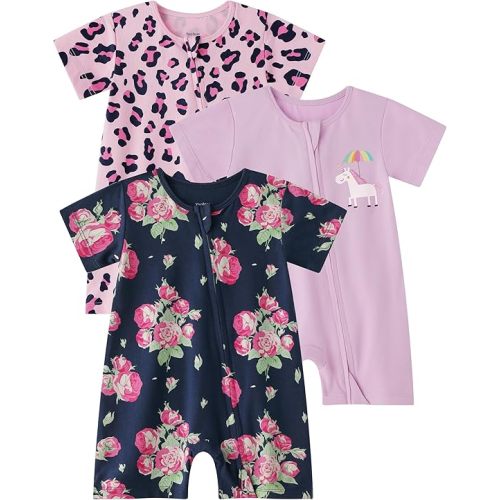 Yoofoss Baby Boy and Girl Romper Short Sleeve Newborn Summer Clothes 2-Way Zipper Baby Outfit Soft and Breathbale