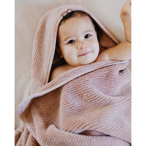 The Ribbed Hooded Towel + Bath Mitt  / Rose
