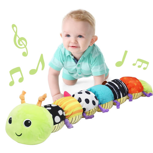 Sytle-Carry Baby Toy, Infant Baby Musical Stuffed Animal, Soft Caterpillar, Green, for 0-3 Years