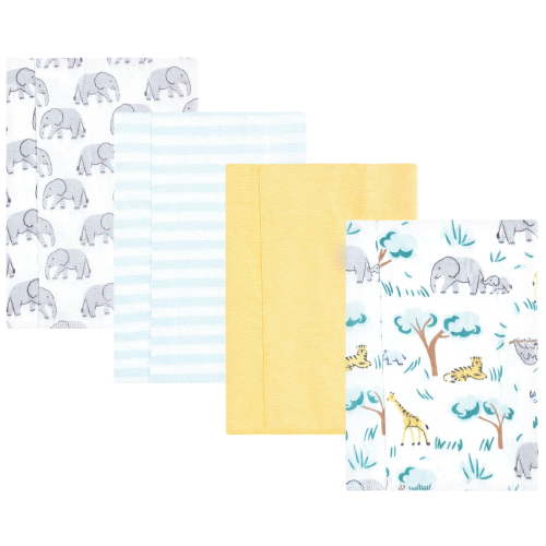 Hudson Baby Cotton Flannel Burp Cloths 4-Pack, Safari Friends, One Size