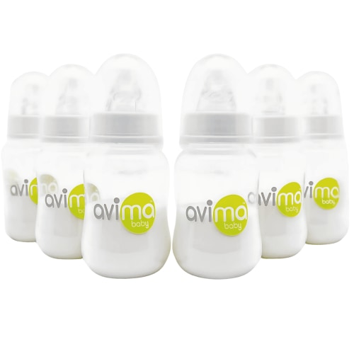 Avima 4 oz Anti Colic Baby Bottle Set - Slow Flow Nipples Included, Standard Neck, BPA Free - Newborn 0-3 Months, Stage 1 Feeding for Gas, Spit Up & Colic (Set of 6)