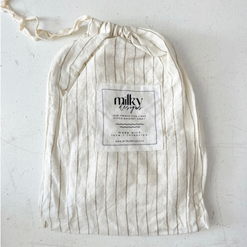 Olive Pinstripe Linen Bassinet Sheet