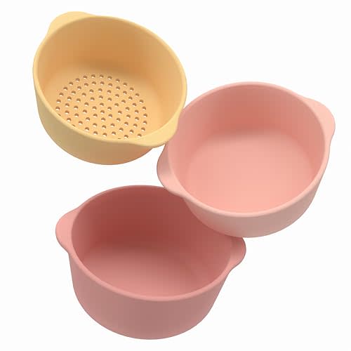 Inspire My Play - 3 x Nesting Bowls and Sieve - Perfect for Sensory PlayTray - Sensory Bin Accessories - Special Education Classroom Supplies - Montessori Education Toys - Coral
