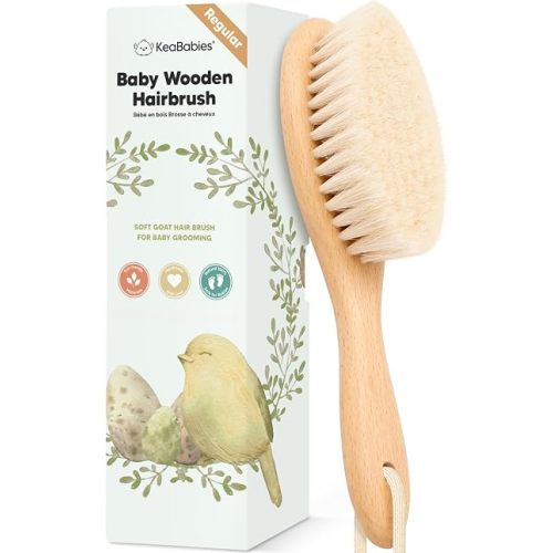 Wooden Baby Hair Brush for Toddler, Infant Cradle Cap (Walnut, Regular)