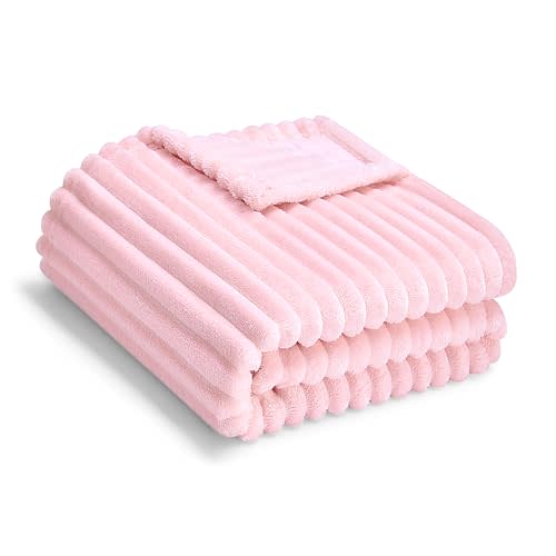 Eonkasp Soft Fleece Baby Blanket Ultra Cozy Pink Baby Blankets for Girls Warm and Lightweight Infant Toddler Newborn Receiving Gift with Reversible Stripes for Crib Stroller, 30x40 Inch, Light Pink