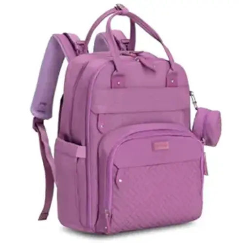 BabbleRoo Diaper Bag Backpack - Baby Essentials Travel Tote - Multi Function Water Resistant Diaper Bag, Travel Essentials Baby Bag with Changing Pad, Stroller Straps & Pacifier Case - Unisex, Purple