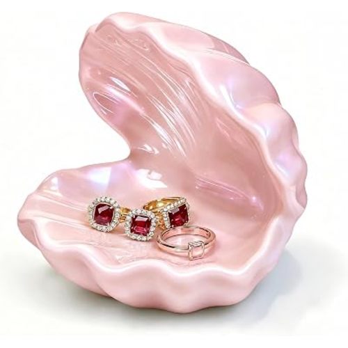 PUDDING CABIN Pink Seashell Jewelry Dish, Ring Holder & Trinket Tray