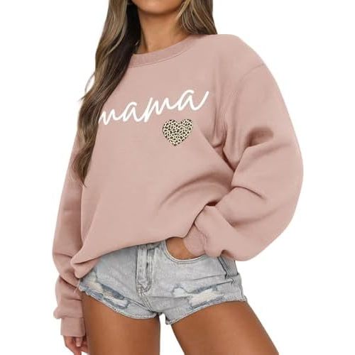 LEEDYA Women Long Sleeve Mama Sweatshirts Crewneck Casual Fall Pullover Tops Oversized Knit Mom Sweater