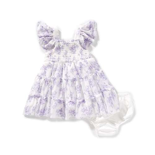 Rare Editions Baby Girls 3-24 Months Flutter-Sleeve Floral-Printed Toile Fit-And-Flare Dress