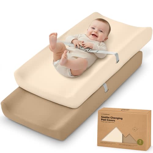2-Pack Organic Changing Pad Covers for Girl, Boy, 100% Cotton (Pecan) | 34x18, Soft Diaper Changing Table Pad Cover, Contour Baby Changing Pad Sheets, Gender Neutral Liners, Nursery Dresser, Fitted