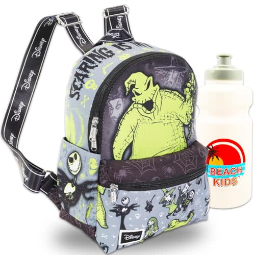 Disney Nightmare Before Christmas Backpack Purse - Bundle with 13" Oogie Boogie Nightmare Before Christmas Mini Backpack with Front Pocket, Water Bottle | Oogie Boogie Backpack for Women