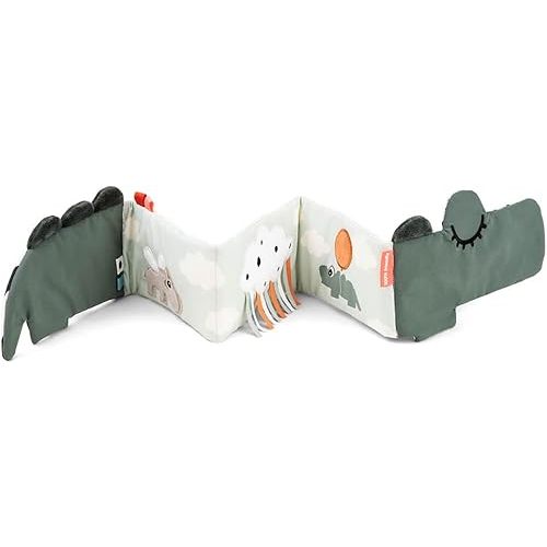 Done by Deer Fold-Out Soft Book Croco Green - Baby Activity Toy for Curious Little Minds and Fingers - High Contrast Patterns - Crinkle Baby Toys - Baby Tummy time Toys