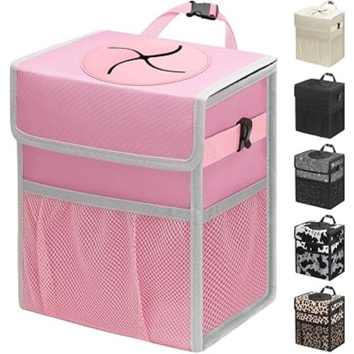 Capolo Car Trash Can with Lid, Leakproof Car Garbage Can Car Trash Bag