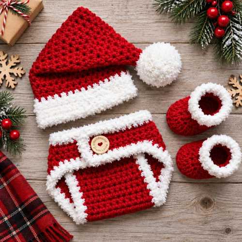 Baby Santa Outfit - Crochet Santa Hat and Diaper Cover - Baby Santa Set - Crochet Santa Outfit- First Christmas Outfit - Newborn Santa Set