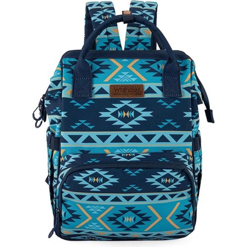 Wrangler Diaper Bag Backpack Aztec Travel Backpack Purses Western Multi-Function Baby Bags for Mom with Waterproof Insulated Pockets