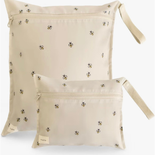 mushie Water Resistant Wet Bags | Large & Small Reusable Storage Bag for Baby Items and Travel | Zippered Pockets with Handle | Machine Washable, Set of 2 (Bees)
