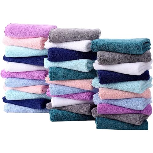 32 Pack Baby Washcloths - 10x10 Inch, Microfiber baby towel - Absorbent and Soft baby Wash Clothes for Newborns, Infants and Toddlers - Quick Dry baby boys and girls face towel - Multicolor