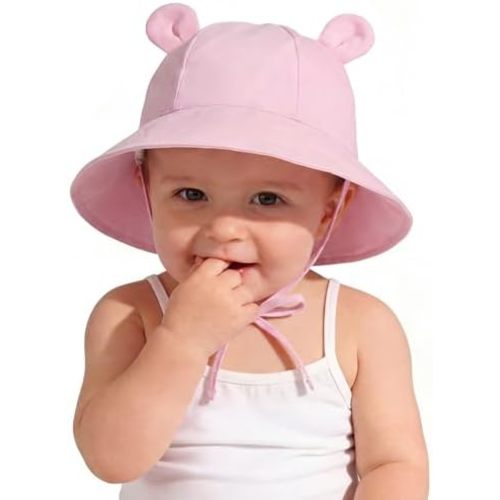 Zando Wide Brim Baby Sun Bucket Hat 0-4T UPF 50+ - Sun Protection Toddler Beach Hats with Bear Ears Infant Hat Adjustable