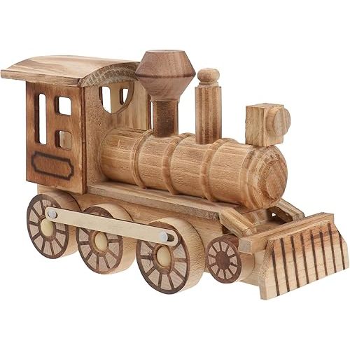 Wooden Crafts Wood Steam Train Figurine Train Model Retro Locomotive Ornaments Steampunk Statue Crafts Desktop Decor for Boys Home Office Decor Engineering