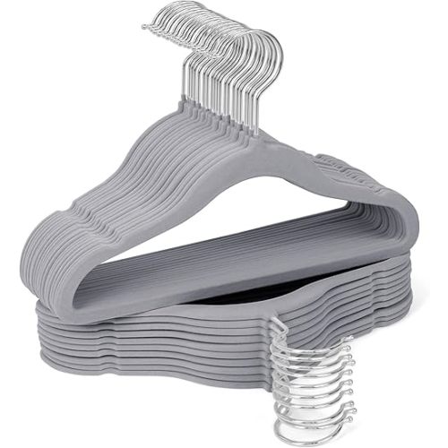 Kids Velvet Hangers 30 Pack – Non-Slip Toddler Hangers for Closet, 11 Inch Slim & Space-Saving Baby Flocked Hanger, Heavy Duty Felt Clothes Hanger for Infant & Childrens Clothes (Grey)