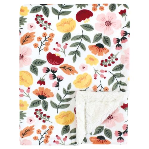 Hudson Baby Unisex Baby Plush Blanket with Furry Binding and Back, Fall Botanical, One Size