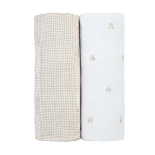 Bassinet Sheets – Tan - Gingham Bear Collection – Ely's & Co.