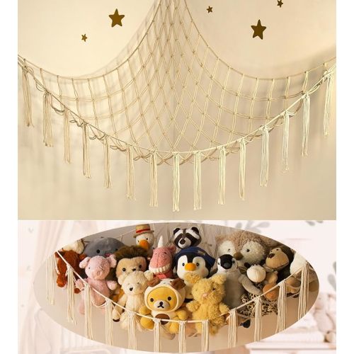 mirolam Stuffed Animal Storage Hammock Net - Toy Hammock Net for Stuffed Animals Corner - Hanging Stuff Animal Organizer Holder Large Size Baby Nursery Room Decor