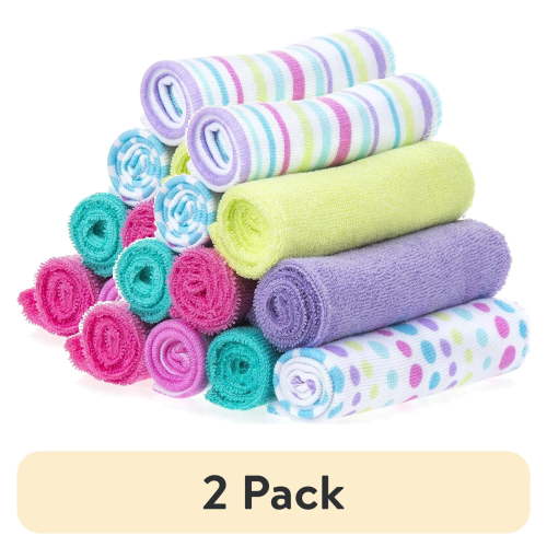 (2 pack) Spasilk Baby Washcloth Wipes Set for Newborn Boys and Girls, Terry Bath Scrub, Pack of 10, Aqua Bubbles