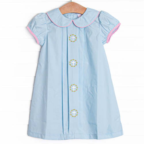 He is Risen Embroidered Dress, Blue – Stitchy Fish