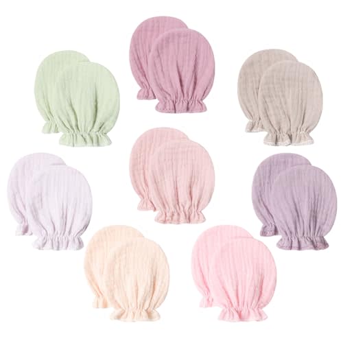 8 Pairs Newborn Baby Muslin Cotton Mittens 0-6 Months No Scratch Elastic Wrist Soft Breathable Gloves