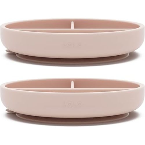 Lalo Suction Plates - 2 Pack, 100% Silicone Non-Toxic BPA-Free Baby Plates with Suction Base To Prevent Accidental Tip-Overs - Suction Plates for Toddlers With Three Divided Sections - Grapefruit