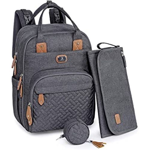 Dikaslon Diaper Bag Backpack with Portable Changing Pad, Pacifier Case and Stroller Straps, Large Unisex Baby Bags for Boys Girls, Multipurpose Travel Back Pack for Moms Dads, Dark Gray