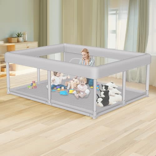 Hiaksedt Large Baby Playpen 65x50 Inch, PlayPen for Babies and Toddlers, Sturdy Safety Play Yard for Indoor & Outdoor with Zipper Gate