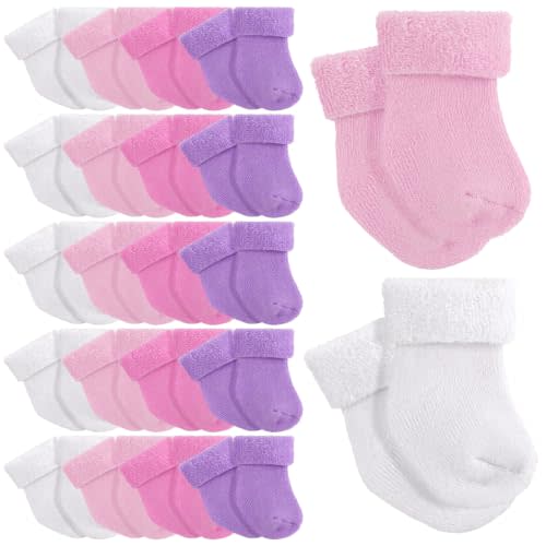 Toulite 20 Pairs Preemie Turn Cuff Terry Socks for Unisex Baby | Newborn Infant Unisex for Baby Boys Girls, Soft Cuff, Hospital Daily Wear, Breathable Cotton for Premature