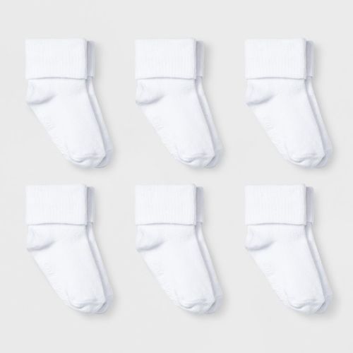 Baby 6pk Turn Cuff Socks - Cat & Jack™ White 12-24m