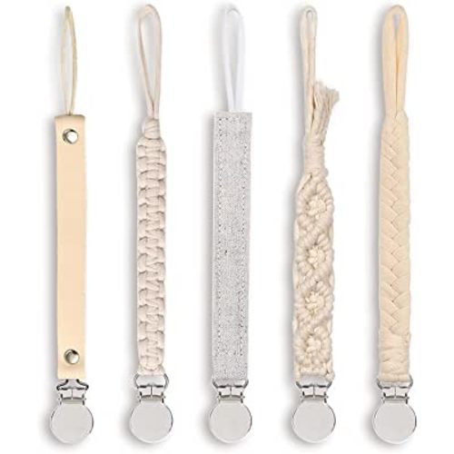 Duludulu Pacifier Clips for Boys and Baby Girl, Binky Clips Teether Hand-Made Braided Pacifier Holder Modern Pacifier Clip Common for Pacifier Shower Set Unisex Baby (5 Pack)