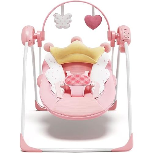 Baby Swings for Infants, Baby Girl Swing for Newborn, Portable Infant Swing with Music, Adaptable Speed, Timing, Soft Cushion, 0-9 Months 20 lbs(Pink)