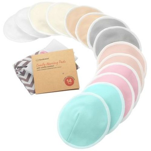 KeaBabies 14pk Washable Nursing Pads, Organic Reusable Breast Pads for Breastfeeding, Nipple Pads, Breastfeeding Essentials (Pastel Touch, Large 5")