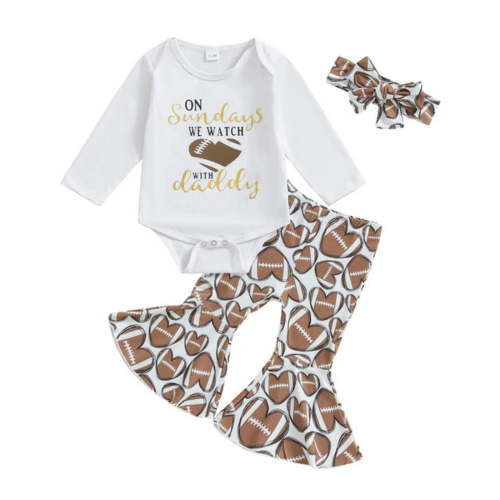 Toddler Baby Girls Fall Outfit Rugby Print Romper Flared Pants Clothes Set Hair Band 3Pcs 3 6 Month Girl Clothes