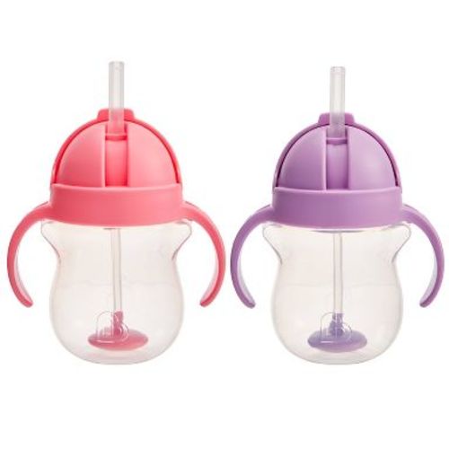Munchkin 7oz/2pk Plastic Any Angle Click Lock Weighted Straw Trainer Sippy Cups - Pink/Purple: BPA-Free, Leakproof Design
