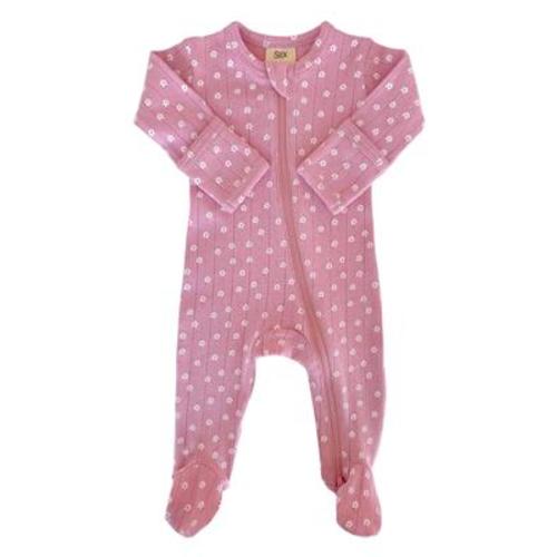 Pink Flower Organic Pointelle 2-Way Zip Footie