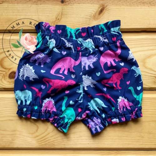 Dinosaur baby bloomer shorts, navy blue pink and purple, baby girl bloomers, pink dinosaur birthday party outfit toddler, baby girl clothes