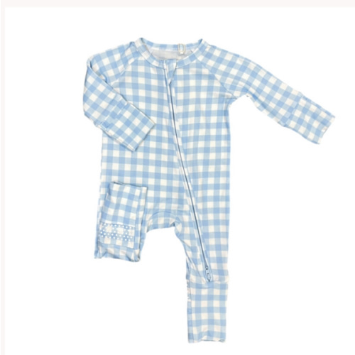 Twinkling Star Blue Gingham Baby Boy Bamboo Zippy Romper - Ruffle Me This