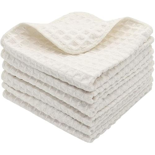 Microfiber Kitchen Cleaning Cloth Thick Dish Rags Waffle Weave Washcloths Dish Cloths Ultra Absorbent Odor Free 12inch X 12inch 6 Pack Beige