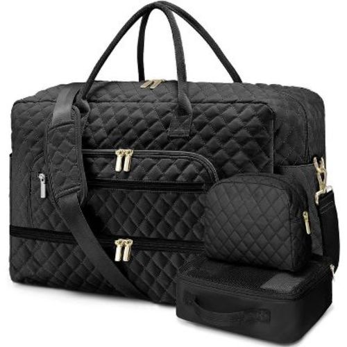 Large Travel Duffel Bag with Shoe Compartment, 3PCS Set for Women, Carry On Overnight, Gym, and Hospital Bag