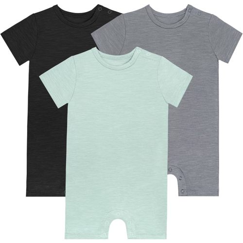 GUISBY Baby Short Sleeve Bodysuit Snap Crotch Closure Cotton Pajamas for Baby 3-Packs